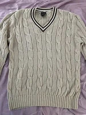 Jos A Bank Tennis Sweater Large Chunky Cable Knit V Neck Golf Cricket Vintage • $45