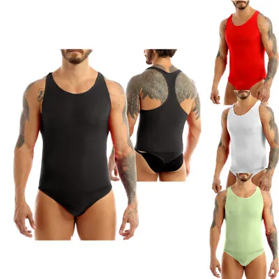 Sexy Mens Glossy One Piece Raceback Bodysuit Leotard Wrestling Singlet Underwear • $7.40