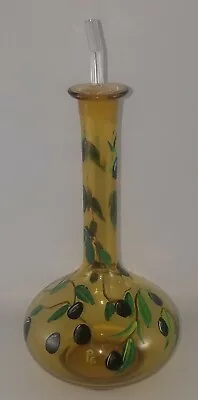 Vtg Bohemian Art Glass Barber Bottle Hand Painted Black Olive Oil Desinger PE • $34.99