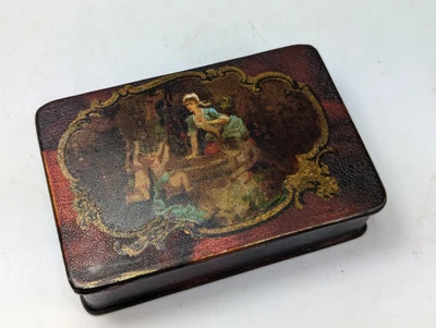 £95 • Buy Antique 19th Century Papier Mache Lacquered Box With Painted Scene Lady Children