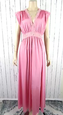 Vintage Olga Nightgown Nylon Dark Pink Grecian Lace Empire Waist Size Medium M • $59