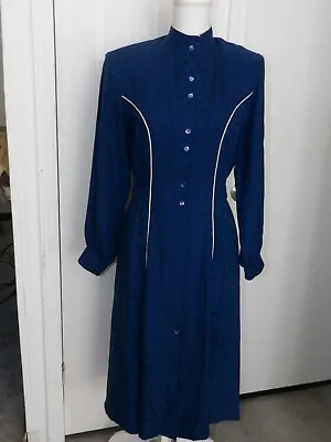 Di-Anna Vintage Silk Dress Women's Size 8 Blue Long Sleeves Button Front • $9.95
