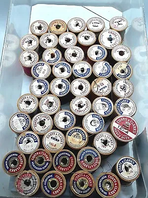 Lot Of 48 Antique/Vtg  Wooden Sewing Thread Spools Many Full Coats And Clark's • $14.99