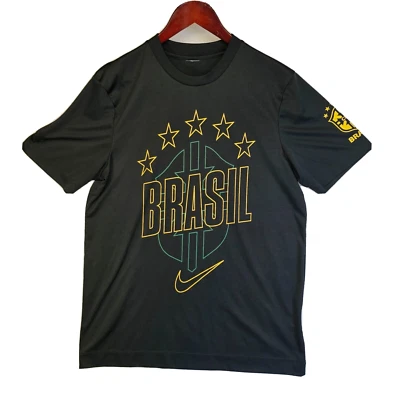 $16 • Buy Vintage NIKE Brazil Brasil CBF Soccer Futbol Mens T Shirt Short Sleeve Black L