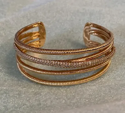 QVC Joan Boyce Rose Gold Tone Pave Rhinestone 7.25” Bangle Cuff Bracelet Ladies • $29.99