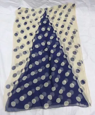 Vera  Scarf Sash Blue Ivory Polka Dots Silk Japan 42 X 14  Handrolled Ladybug • $30