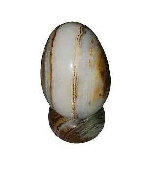 Vintage Solid Natural Alabaster Marble Egg W/ Matching Stand Made In Pakistan • $2