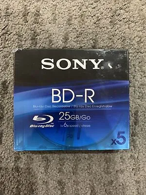 £18.99 • Buy PACK OF 5 SONY BD-R Blu Ray Disc BLANK RECORDABLE 25GB/GO 1x-6x Speed FULL HD
