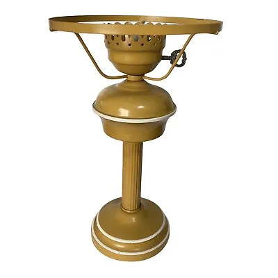 Vintage Yellow & White Striped Toleware Lamp Metal Desk/Table Hurricane Light • $43.80