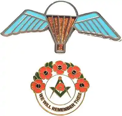 Brevet Para Wings Parachutist Badge And Masonic We Will Remember Enamel Badge • £9.99