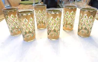 Six Mcm Culver Valencia Highball Glasses Green/gold -signed • $99