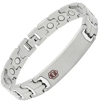 Mens Stainless Steel Magnetic Medical Alert Sos Bracelet Arthritis Pain Relief 4 • £24.99