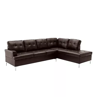 Dark Brown Faux Leather Tufted Sofa Sectional Chaise Living Room Furniture • $1299