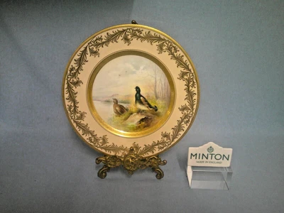 £125 • Buy MINTON MID 20th CENTURY CABINET PLATE BLACKCOCK X1123 SIGNED L WOOD GILT RIM