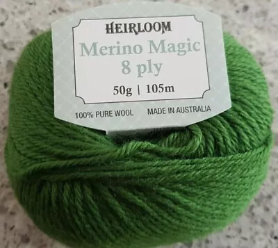 Heirloom Merino Magic 8 Ply #219 Moss Green 100% Wool  • $5.50