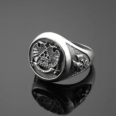 Vintage Symbol Oxidized Silver Scottish Rite Masonic Freemason Master Mason Ring • $71.99