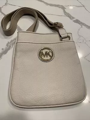 Michael Kors Fulton Vanilla Leather Crossbody Purse Pocketbook Travel Small • $68.99