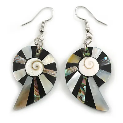 55mm L/Grey/Black/White/Abalone Shell Shape Sea Shell Earrings/Handmade/ Slight • £10.99