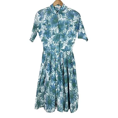Vintage 50s 60s Watercolor Blue Floral Fit & Flare Dress S?  • $24.49