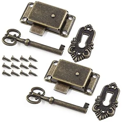 $16.77 • Buy 2 Sets Skeleton Key Lock Decorative Antique Bronze Cabinet Vintage Lock With ...