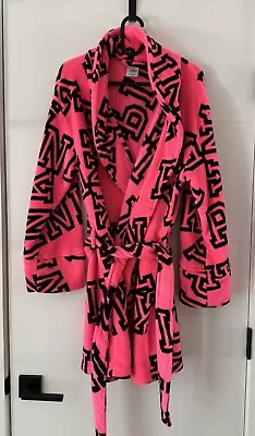 PINK Victoria Secrets Women's Bathrobe Size Medium Large M/L Pink And Black Logo • $21