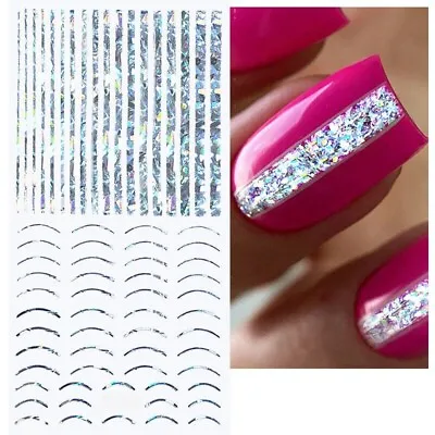 Nail Art Stickers Decals SILVER French Line Manicure Nail Tips Mani Stencils 61S • $3.14