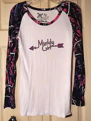 Moon Shine Camo Muddy Girl Ladies Size Large Shirt Lifestyle Camo Sleeves NWT! • $13.99