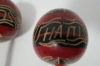 Vintage Pair Hand Carved Painted Maracas Wood Shakers Rattle 9.5 L • $9