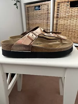 £45 • Buy Birkenstock Papillio Platform Gizeh Rose Gold Size 43 EXCELLENT CONDITION