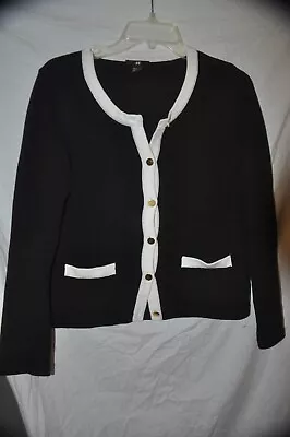 H&M H & M Cardigan Sweater Long Sleeve Black With White Trim Small • $9.99