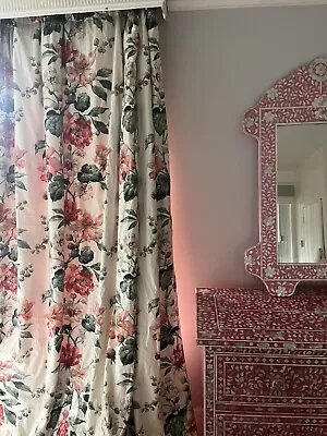 9ft Designer Thermal And Bespoke Cabbages Peony Roses Wool Interlined Curtains • £425