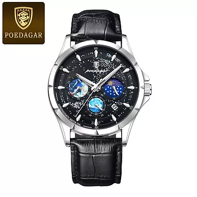 Men's Leather Quartz Watches Date Chronograph Wristwatch Waterproof Luminous UK • £14.99