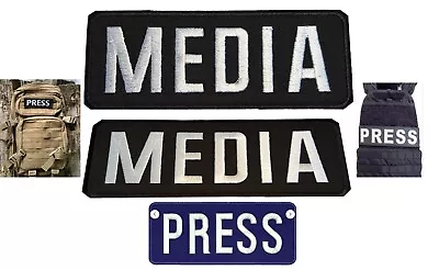 PRESS MEDIA BLUE Black Background SMALL  Large Patch/Badge Embroidered Hook&Loop • £15.99