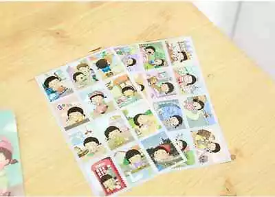 #42 Momoi Postage Stamp Cute Cartoon Paper Stickers Diary Decoration 4sheets/set • $2.59