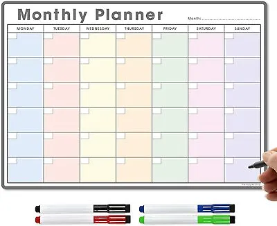£9.95 • Buy A3 Fridge Calendar, Magnetic Monthly Planner Whiteboard Dry Wipe Meal Planner 