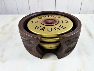 $22 • Buy Shotgun Shell 4 Coaster Set With Holder Big Sky Carvers Copper Brass Look Resin