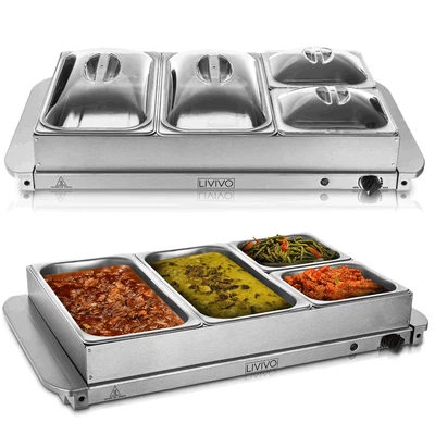 £56.94 • Buy BUFFET SERVER 2in1 ADJUSTABLE HOT PLATE TRAY S/S STEEL FOOD WARMER 300W LARGE 