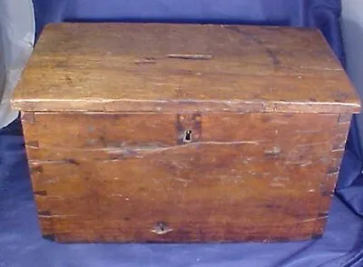 Antique Primitive Wood Ballot Box Dovetailed Corners Sliding Voting Mechanism • $85