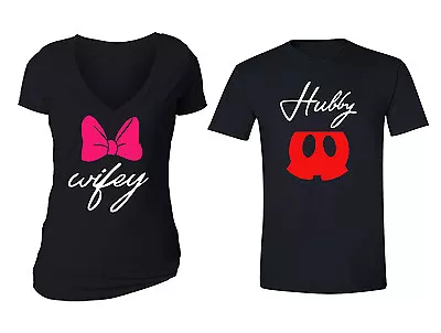 Matching Couple Shirt Wifey Hubby Couples Matching Vneck + Crewneck T-shirt S-6X • $30.49