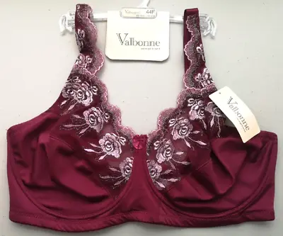 Ladies Valbonne Full Coverage Burgundy Floral Lace Underwired Bra Size 44F BNWT • £8.99