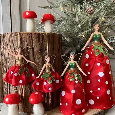 Toadstool Fairy Christmas Decoration Gisela Graham Hanging Tree Topper Angel Top • £12.79