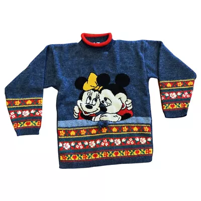 Vintage 80s Disney Mickey & Minnie Mouse Sweater Youth Large Adult XS Big Print • $19