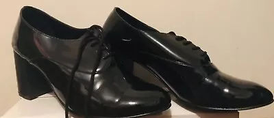 1920s USA Black Patent Leather Shoes Heels Lace Up Dance Vintage Retro Style 9 • $83