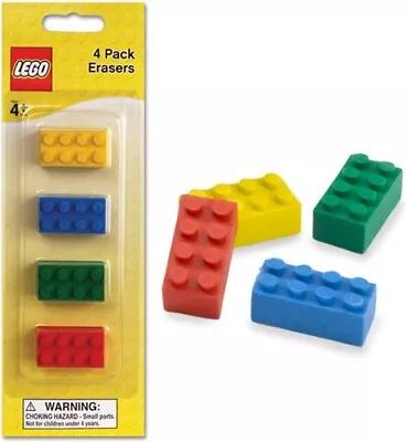 LEGO Brick Erasers Kids [4 Pack] Party Favor Blister Yellow Blue Green Red • $9.99