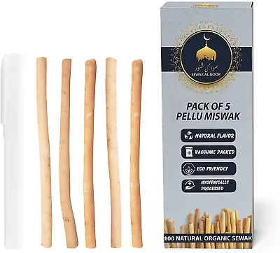 Sewak Al Noor Pack Of 5 Miswak Sticks For Teeth With Holder - Vacuum Sealed Natu • $10.68