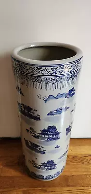 Vintage Ceramic Umbrella Stand 24” Asian Design Blue/White • $89.99