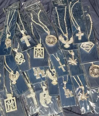  Lot Of 20 Mens 90s  Gangster Rap Thug Necklace Chains Heavy Bling Pendants... • $29.14