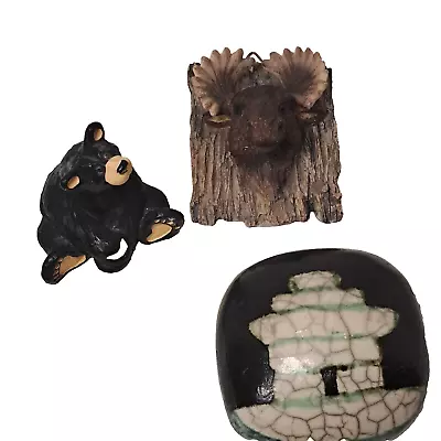 Canadiana Collectibles - Raku Rattle Bear Figurine Moosehead Plaque • $23