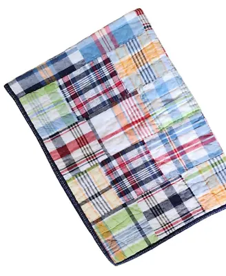 Pottery Barn Kids 36” X 50” Madras Plaid Patchwork Crib Quilt Navy Backing  • $44.99