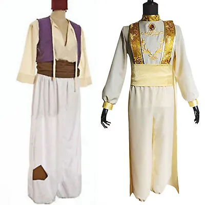 Men Aladdin Arabian Prince Cosplay Costume Fancy Dress Party Outfit W/ Hat Set • £37.99